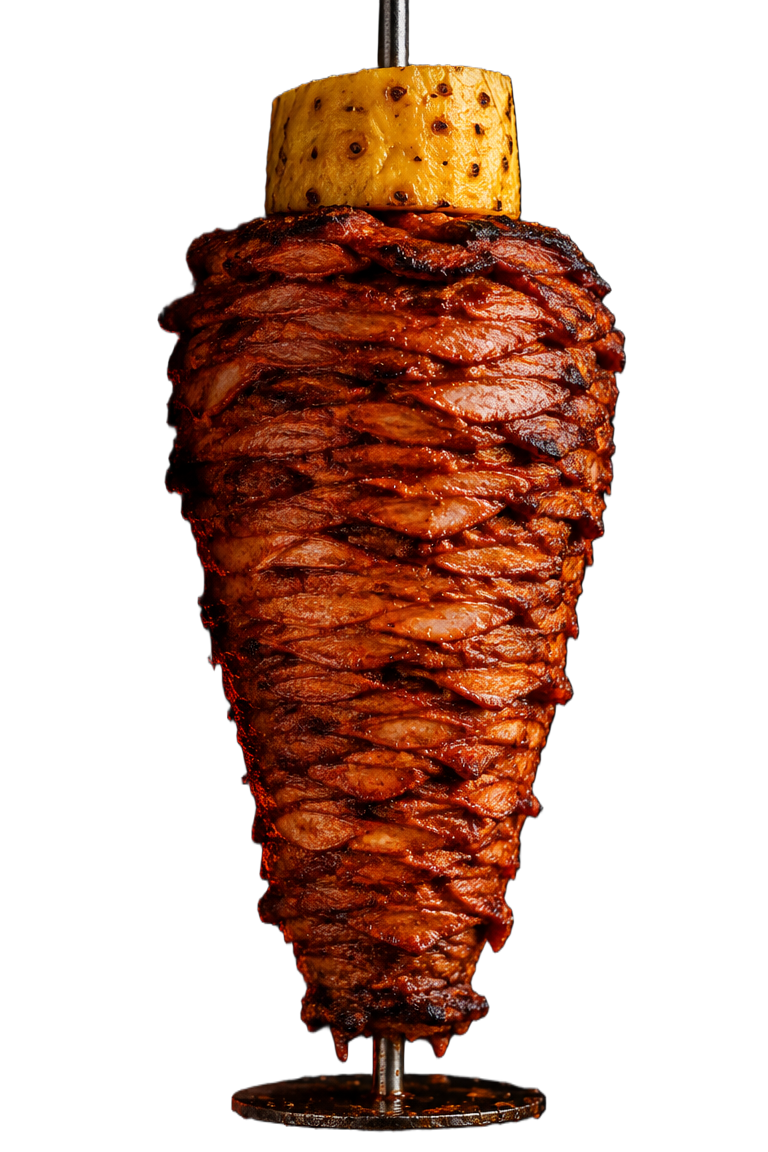 Trompo de carne girando en Marcelona Tacos